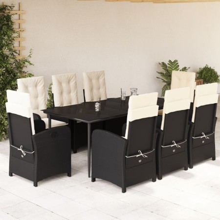 Set de comedor de jardín 9 pzas y cojines ratán sintético negro en Conjuntos de jardín | Comprar online en Foru.es