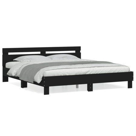 Estructura cama con cabecero madera ingeniería negro 200x200 cm de , Camas y somieres - Ref: Foro24-3207393, Precio: 140,93 €...