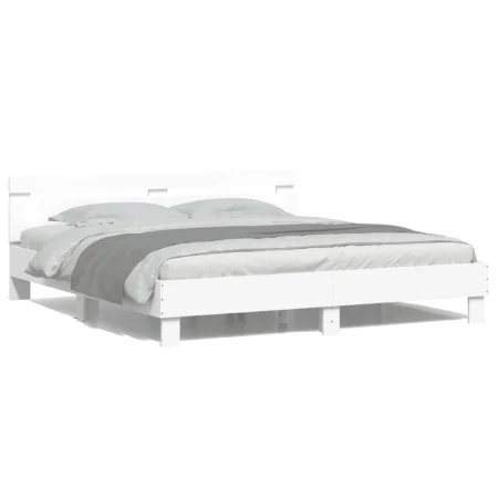 Estructura de cama cabecero y luces LED blanca 180x200 cm de , Camas y somieres - Ref: Foro24-3207525, Precio: 143,01 €, Desc...