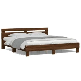 Estructura de cama cabecero y luces LED marrón roble 180x200 cm de , Camas y somieres - Ref: Foro24-3207531, Precio: 174,03 €...