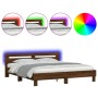 Estructura de cama cabecero y luces LED marrón roble 180x200 cm de , Camas y somieres - Ref: Foro24-3207531, Precio: 176,84 €...