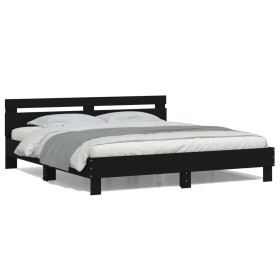 Estructura de cama cabecero y luces LED negra160x200 cm de , Camas y somieres - Ref: Foro24-3207533, Precio: 199,29 €, Descue...