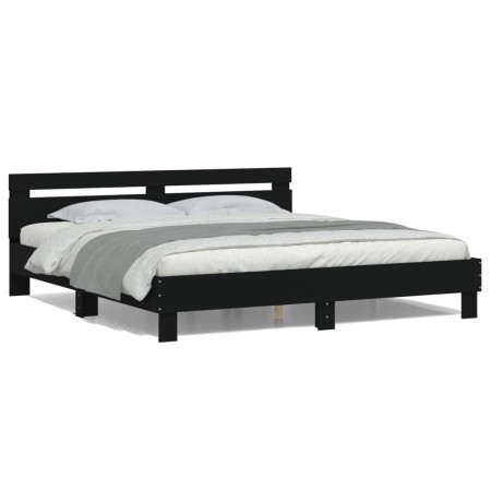 Estructura de cama cabecero y luces LED negra160x200 cm de , Camas y somieres - Ref: Foro24-3207533, Precio: 199,29 €, Descue...