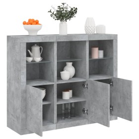 Aparador con luz LED 3 pzas madera de ingeniería gris hormigón de , Aparadores - Ref: Foro24-3209103, Precio: 217,28 €, Descu...