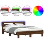 Estructura de cama cabecero y luces LED marrón roble 140x200 cm de , Camas y somieres - Ref: Foro24-3207552, Precio: 164,54 €...