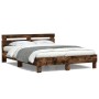 Estructura de cama cabecero y luces LED roble ahumado 140x200cm de , Camas y somieres - Ref: Foro24-3207550, Precio: 153,39 €...