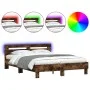 Estructura de cama cabecero y luces LED roble ahumado 140x200cm de , Camas y somieres - Ref: Foro24-3207550, Precio: 150,90 €...
