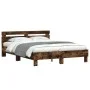 Estructura de cama cabecero y luces LED roble ahumado 140x200cm de , Camas y somieres - Ref: Foro24-3207550, Precio: 150,90 €...