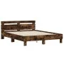 Estructura de cama cabecero y luces LED roble ahumado 140x200cm de , Camas y somieres - Ref: Foro24-3207550, Precio: 150,90 €...