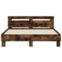 Estructura de cama cabecero y luces LED roble ahumado 140x200cm de , Camas y somieres - Ref: Foro24-3207550, Precio: 153,39 €...