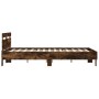 Estructura de cama cabecero y luces LED roble ahumado 140x200cm de , Camas y somieres - Ref: Foro24-3207550, Precio: 153,39 €...