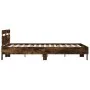 Estructura de cama cabecero y luces LED roble ahumado 140x200cm de , Camas y somieres - Ref: Foro24-3207550, Precio: 150,90 €...
