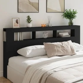 Cabecero con LED madera de ingeniería negro 200x18,5x103,5 cm de , Cabeceros y pies de cama - Ref: Foro24-837366, Precio: 98,...