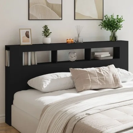 Cabecero con LED madera de ingeniería negro 200x18,5x103,5 cm de , Cabeceros y pies de cama - Ref: Foro24-837366, Precio: 98,...