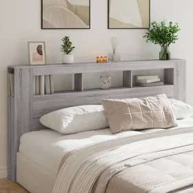 Cabecero LED madera ingeniería gris Sonoma 200x18,5x103,5 cm de , Cabeceros y pies de cama - Ref: Foro24-837370, Precio: 98,3...