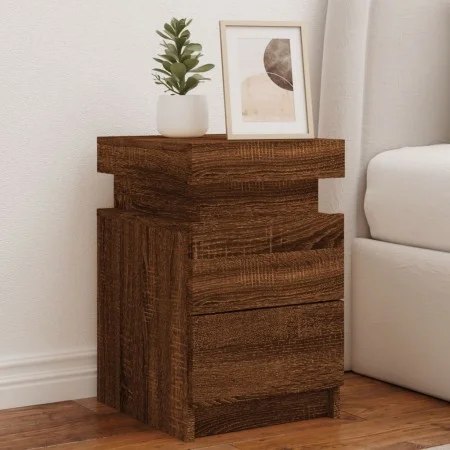 Mesitas de noche con luces LED 2 uds roble marrón 35x39x55 cm de , Mesitas de noche - Ref: Foro24-836762, Precio: 101,42 €, D...