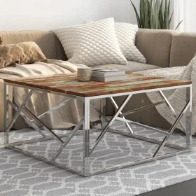 Mesa de centro acero inox plateado y madera maciza reciclada by , Coffee table - Ref: Foro24-349952, Price: 84,54 €, Discount: %