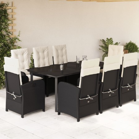 Set de comedor de jardín 9 pzas y cojines ratán sintético negro en Conjuntos de jardín | Comprar online en Foru.es