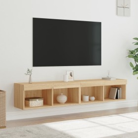Muebles de TV con luces LED 2 uds roble Sonoma 80x30x30 cm de , Muebles TV - Ref: Foro24-837146, Precio: 72,32 €, Descuento: %