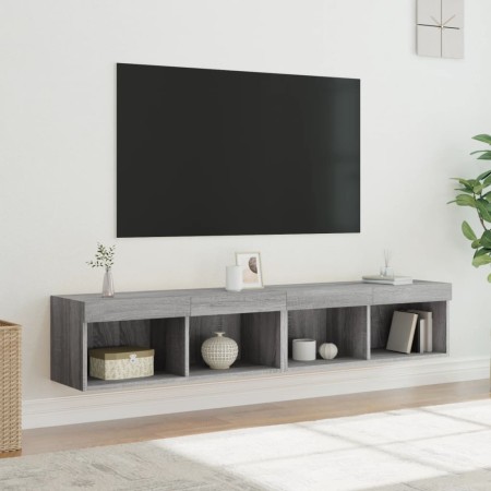 Muebles de TV con luces LED 2 uds gris Sonoma 80x30x30 cm de , Muebles TV - Ref: Foro24-837152, Precio: 74,06 €, Descuento: %