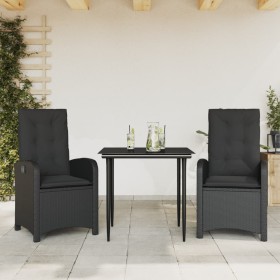 Set comedor de jardín 3 pzas con cojines ratán sintético negro en Conjuntos de jardín | Comprar online en Foru.es