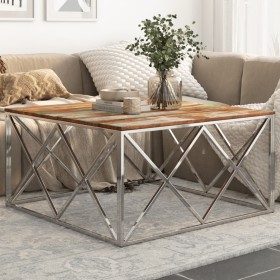 Mesa de centro acero inox plateado y madera maciza reciclada de , Mesas de centro - Ref: Foro24-349984, Precio: 122,43 €, Des...