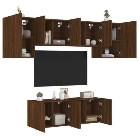 Muebles de TV de pared 6 pzas madera de ingeniería marrón roble de , Muebles TV - Ref: Foro24-3216445, Precio: 184,38 €, Desc...