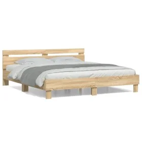 Cama con cabecero madera de ingeniería roble Sonoma 160x200 cm de , Camas y somieres - Ref: Foro24-3207408, Precio: 161,89 €,...