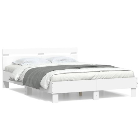 Estructura cama con cabecero madera ingeniería blanco 140x190cm de , Camas y somieres - Ref: Foro24-3207434, Precio: 144,51 €...