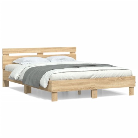 Cama con cabecero madera de ingeniería roble Sonoma 140x190 cm de , Camas y somieres - Ref: Foro24-3207436, Precio: 182,38 €,...