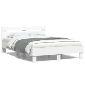 Estructura cama con cabecero madera ingeniería blanco 120x190cm de , Camas y somieres - Ref: Foro24-3207448, Precio: 134,32 €...