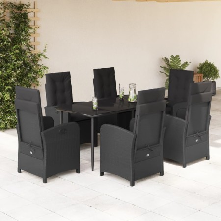 Set de comedor de jardín 7 pzas y cojines ratán sintético negro en Conjuntos de jardín | Comprar online en Foru.es