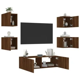 Muebles de TV de pared con luces LED 5 piezas marrón roble de , Muebles TV - Ref: Foro24-3216866, Precio: 158,11 €, Descuento: %