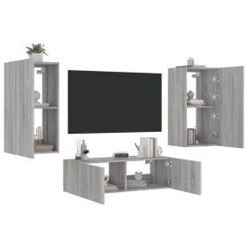 Muebles de TV de pared con luces LED 3 piezas gris Sonoma de , Muebles TV - Ref: Foro24-3216879, Precio: 179,60 €, Descuento: %