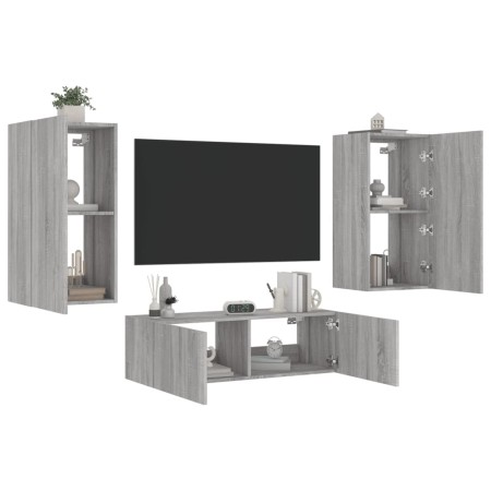 Muebles de TV de pared con luces LED 3 piezas gris Sonoma de , Muebles TV - Ref: Foro24-3216879, Precio: 179,60 €, Descuento: %