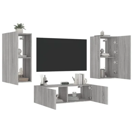 Muebles de TV de pared con luces LED 3 piezas gris Sonoma de , Muebles TV - Ref: Foro24-3216879, Precio: 177,29 €, Descuento: %