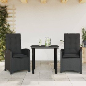 Set comedor de jardín 3 pzas con cojines ratán sintético negro en Conjuntos de jardín | Comprar online en Foru.es
