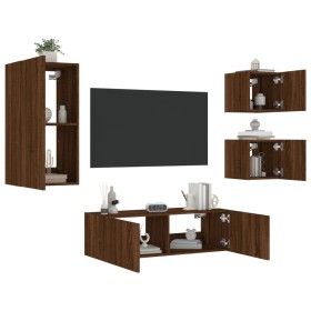 Muebles de TV de pared con luces LED 4 piezas marrón roble de , Muebles TV - Ref: Foro24-3216887, Precio: 166,63 €, Descuento: %