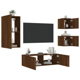 Muebles de TV de pared con luces LED 4 piezas marrón roble de , Muebles TV - Ref: Foro24-3216887, Precio: 162,37 €, Descuento: %