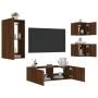 Muebles de TV de pared con luces LED 4 piezas marrón roble de , Muebles TV - Ref: Foro24-3216887, Precio: 166,63 €, Descuento: %
