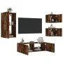 Muebles de TV de pared con luces LED 4 piezas roble ahumado de , Muebles TV - Ref: Foro24-3216885, Precio: 164,72 €, Descuent...