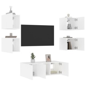 Muebles de TV de pared con LED 6 pzas madera ingeniería blanco de , Muebles TV - Ref: Foro24-3216811, Precio: 178,67 €, Descu...
