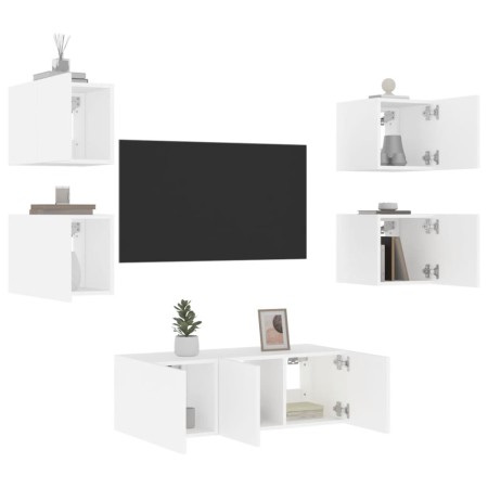 Muebles de TV de pared con LED 6 pzas madera ingeniería blanco de , Muebles TV - Ref: Foro24-3216811, Precio: 178,67 €, Descu...