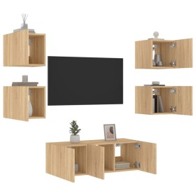 Muebles TV pared con LED 6 pzas madera ingeniería roble Sonoma de , Muebles TV - Ref: Foro24-3216813, Precio: 170,61 €, Descu...