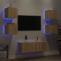 Muebles TV pared con LED 6 pzas madera ingeniería roble Sonoma de , Muebles TV - Ref: Foro24-3216813, Precio: 170,61 €, Descu...