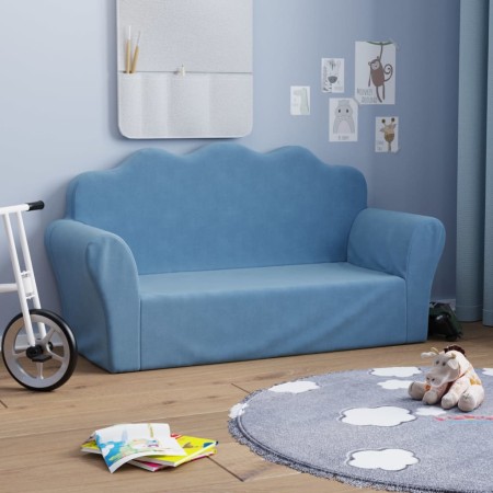 Sofá para niños de 2 plazas de felpa suave azul de , Mobiliario para bebés y niños pequeños - Ref: Foro24-357050, Precio: 55,...