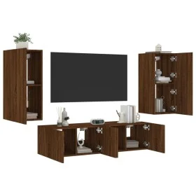 Muebles TV pared con LED 4 pzas madera ingeniería marrón roble de , Muebles TV - Ref: Foro24-3216845, Precio: 170,11 €, Descu...