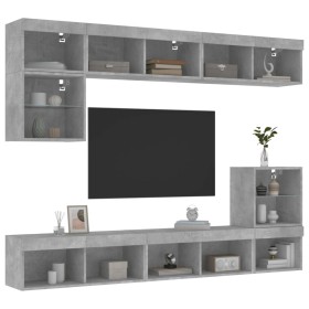 Muebles TV pared con LED 8 pzas madera ingeniería gris hormigón de , Muebles TV - Ref: Foro24-3216671, Precio: 221,93 €, Desc...