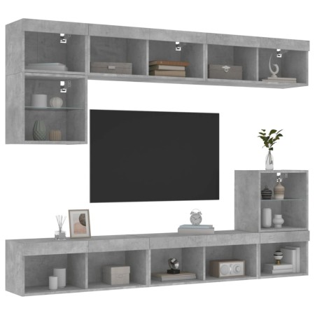 Muebles TV pared con LED 8 pzas madera ingeniería gris hormigón de , Muebles TV - Ref: Foro24-3216671, Precio: 221,93 €, Desc...