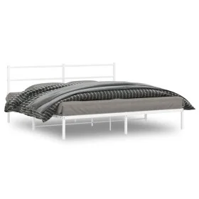 Estructura de cama de metal con cabecero blanco 193x203 cm de , Camas y somieres - Ref: Foro24-355420, Precio: 98,14 €, Descu...